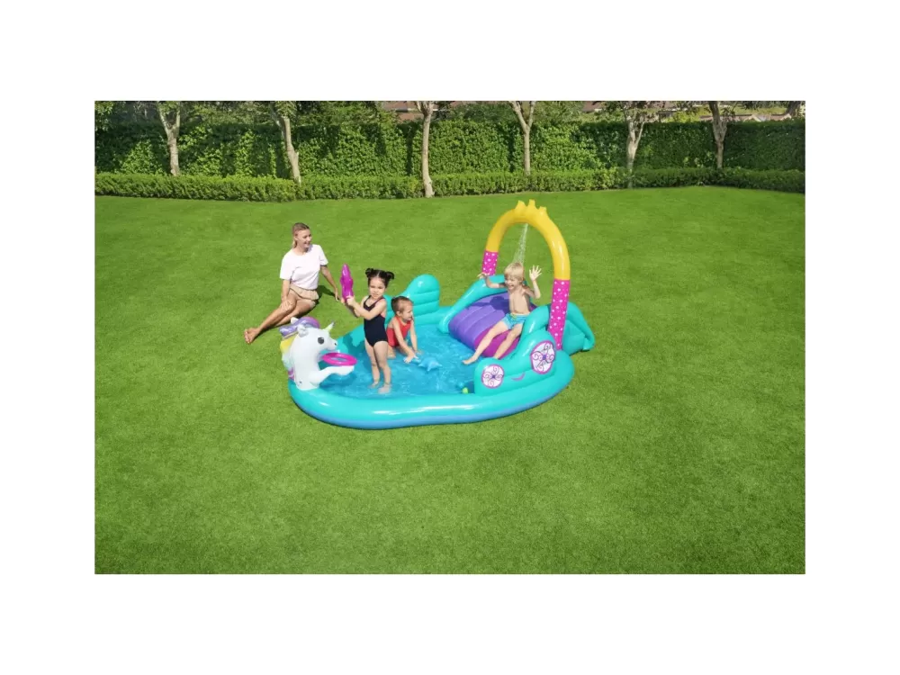 Cheap Play Center Magico Unicorno 274X198X137 Cm, Con Scivolo, Gioco Anelli E Bacchetta Magica Gonfiabili Per Bambini
