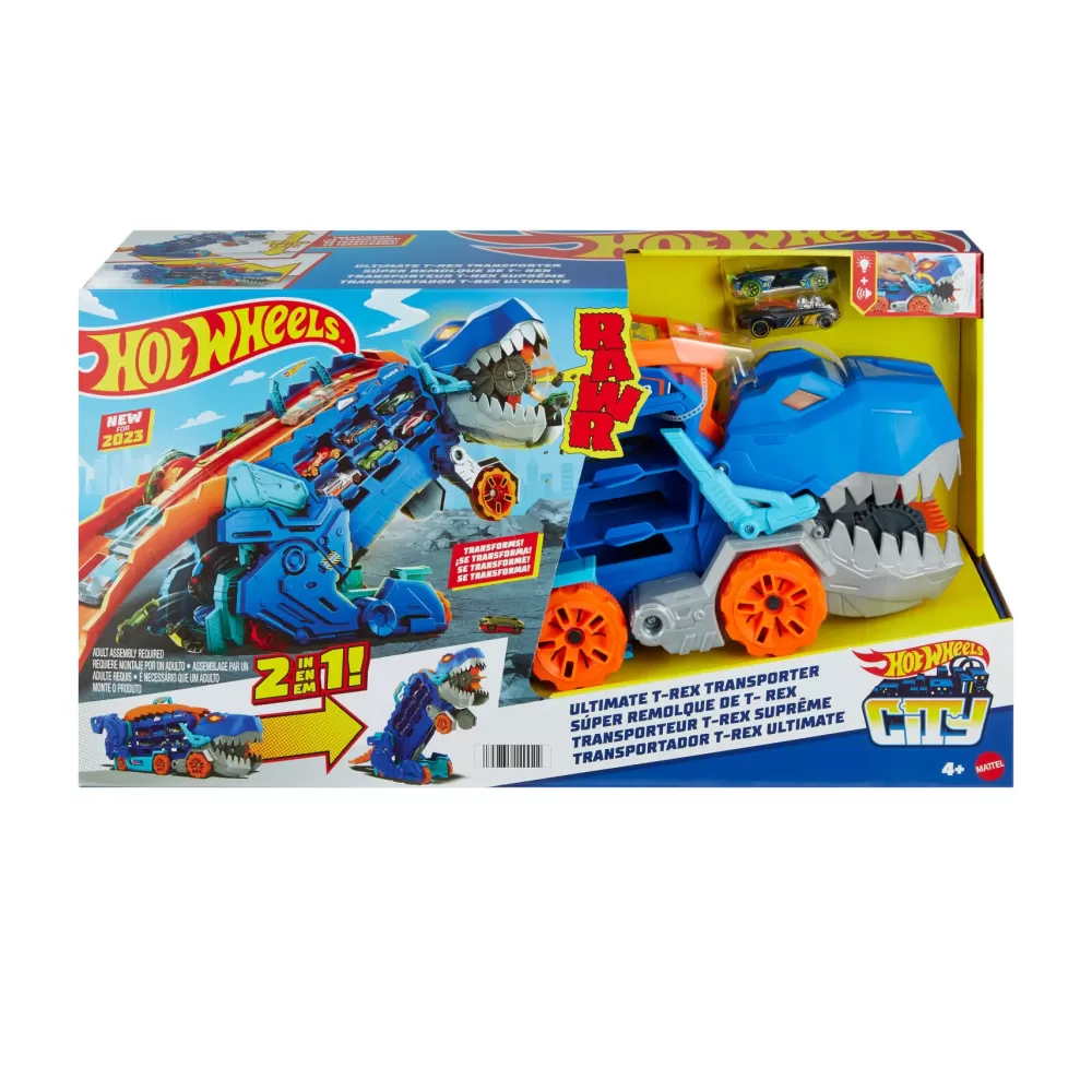 Sale ® City Mega T-Rex Dino Trasportatore Con 2 Macchinine Garage E Circuiti