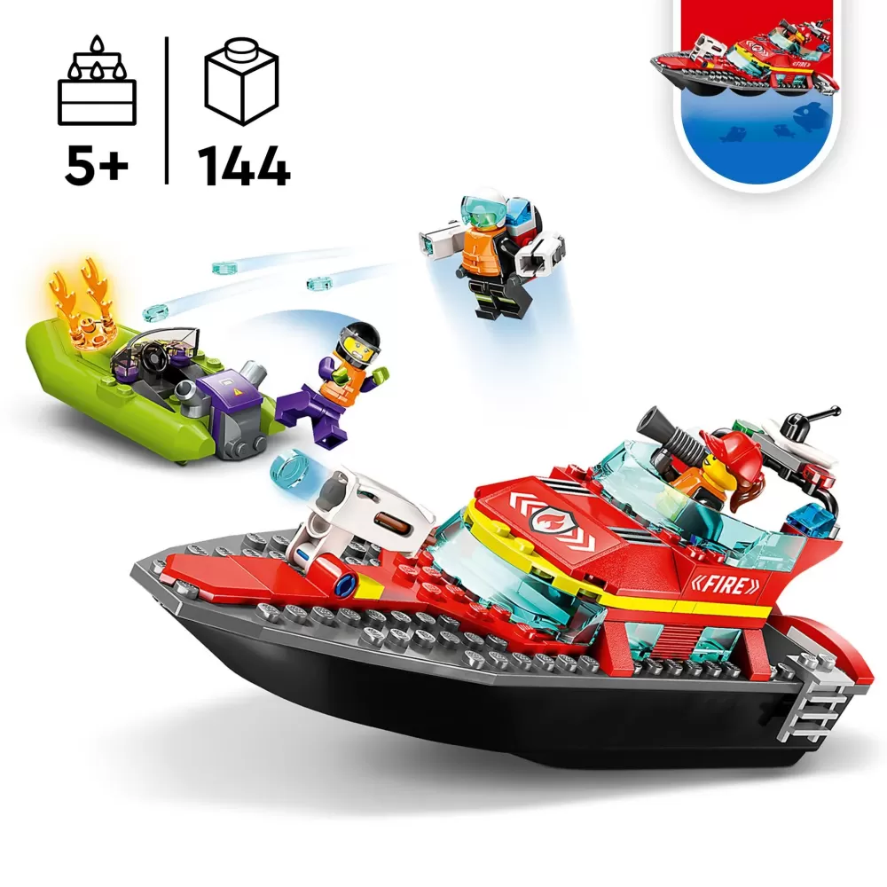 Discount Fire 60373 Barca Di Soccorso Antincendio Dei Vigili Del Fuoco, Nave Giocattolo, Gommone E Minifigure, Idee Regalo Mattoncini