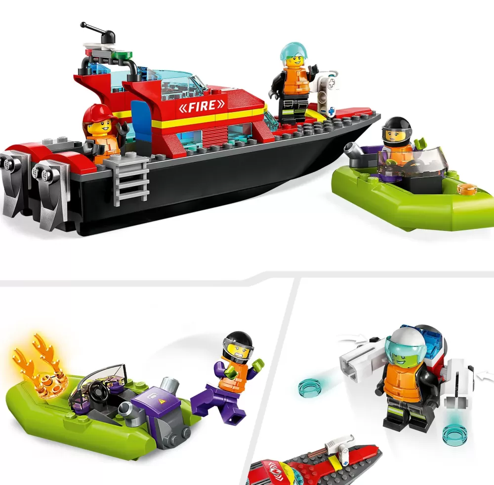 Discount Fire 60373 Barca Di Soccorso Antincendio Dei Vigili Del Fuoco, Nave Giocattolo, Gommone E Minifigure, Idee Regalo Mattoncini