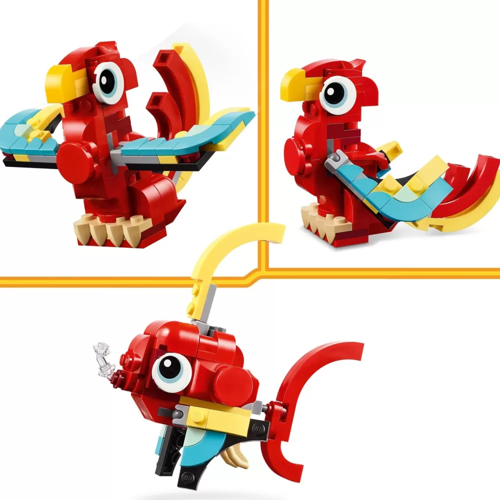 Best Sale 31145 3In1 Drago Rosso, Giochi Per Bambini Di 6+ Anni, Action Figure Ricostruibile In Pesce E Fenice Giocattolo Mattoncini