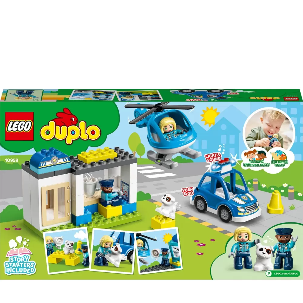 New Duplo 10959 Stazione Di Polizia Ed Elicottero, Set Per Bambini Di 2+ Anni, Macchina Giocattolo Con Luci E Sirene Mattoncini