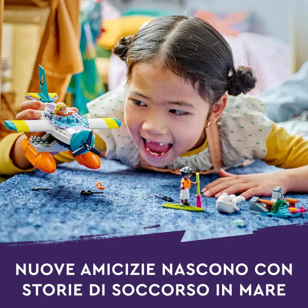 Shop 41752 Idrovolante Di Salvataggio, Aereo Giocattolo Soccorso Animali Con Balena E Mini Bamboline Per Bambini 6+ Mattoncini