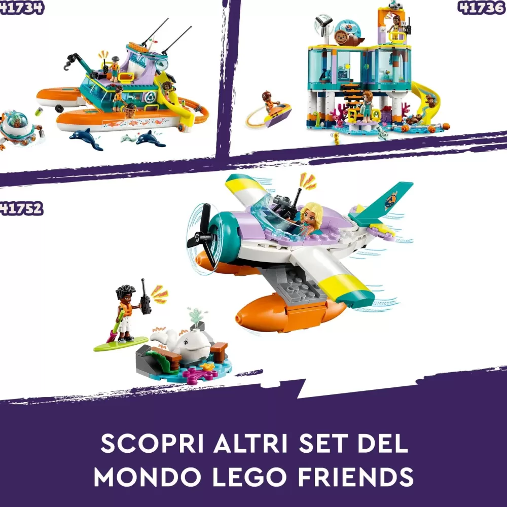 Shop 41752 Idrovolante Di Salvataggio, Aereo Giocattolo Soccorso Animali Con Balena E Mini Bamboline Per Bambini 6+ Mattoncini