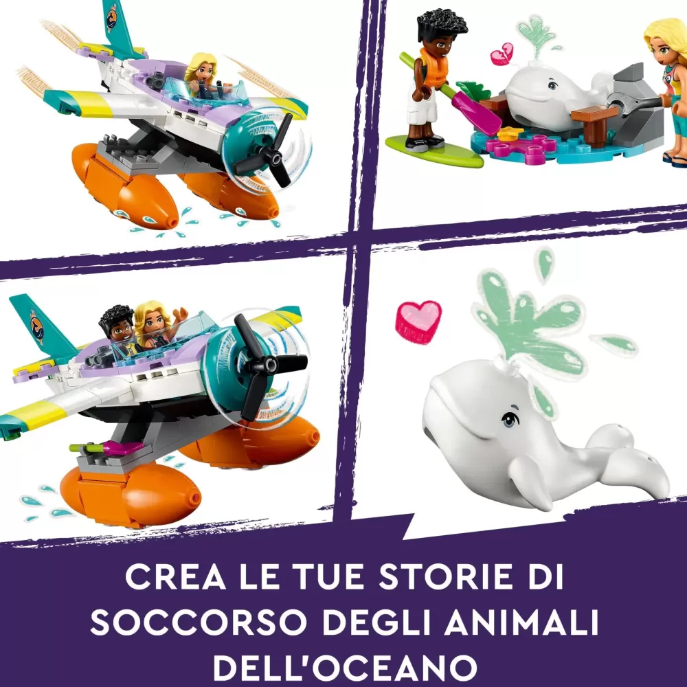 Shop 41752 Idrovolante Di Salvataggio, Aereo Giocattolo Soccorso Animali Con Balena E Mini Bamboline Per Bambini 6+ Mattoncini