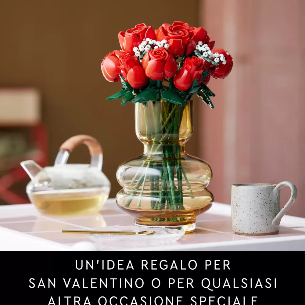 Sale Icons 10328 Bouquet Di Rose, Set Fiori Finti Per Adulti, Decorazione Casa, Idea Regalo Per Lei O Lui, Collezione Botanica Mattoncini