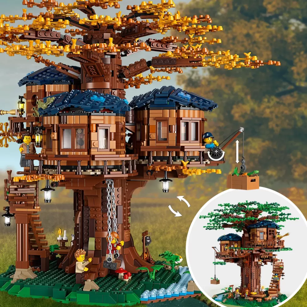 Online Ideas 21318 Casa Sull'Albero, Modellino Da Costruire Con Elementi In Plastica Pe, Con 3 Casette E Minifigure, Idee Regalo Mattoncini