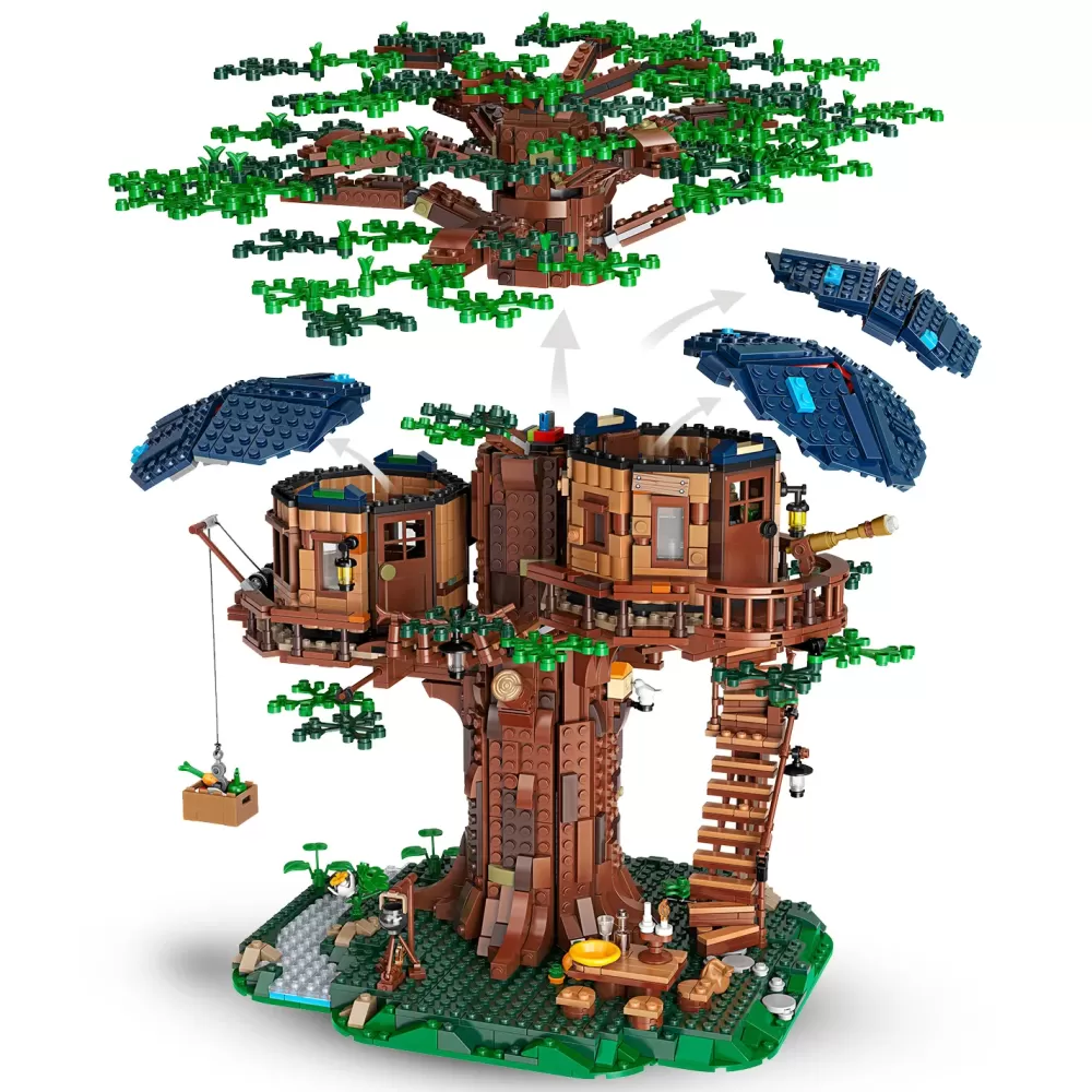 Online Ideas 21318 Casa Sull'Albero, Modellino Da Costruire Con Elementi In Plastica Pe, Con 3 Casette E Minifigure, Idee Regalo Mattoncini