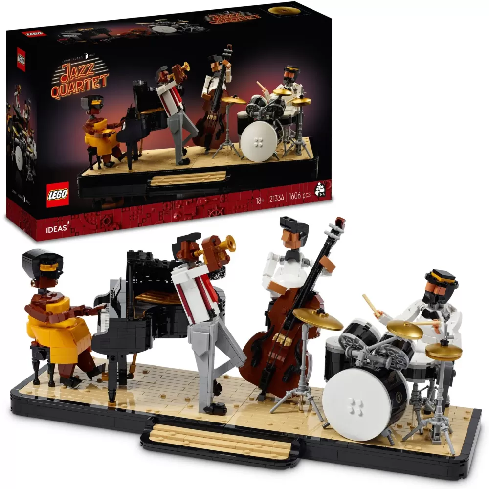 Store 21334 Quartetto Jazz, Idee Regalo Per Adulti Amanti Della Musica Con Musicisti E Strumenti: Pianoforte E Batteria Mattoncini
