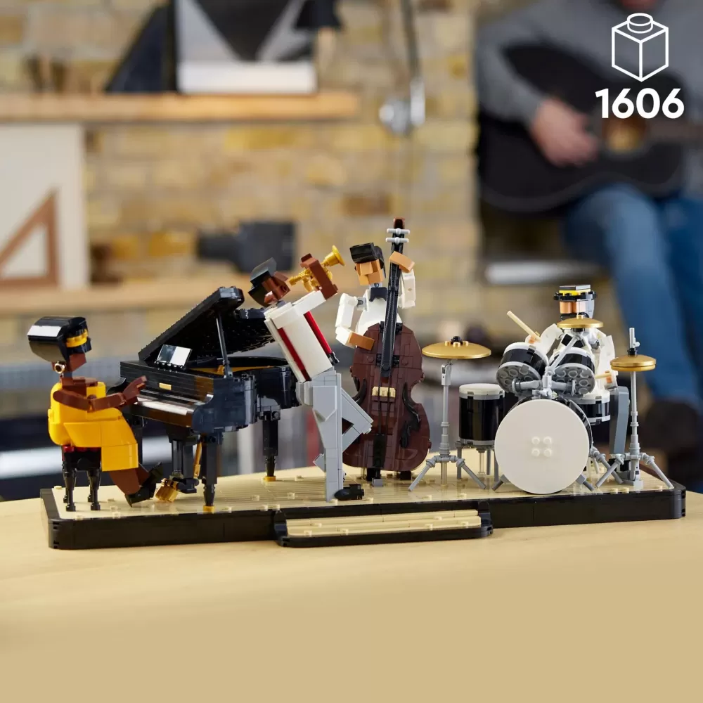 Store 21334 Quartetto Jazz, Idee Regalo Per Adulti Amanti Della Musica Con Musicisti E Strumenti: Pianoforte E Batteria Mattoncini