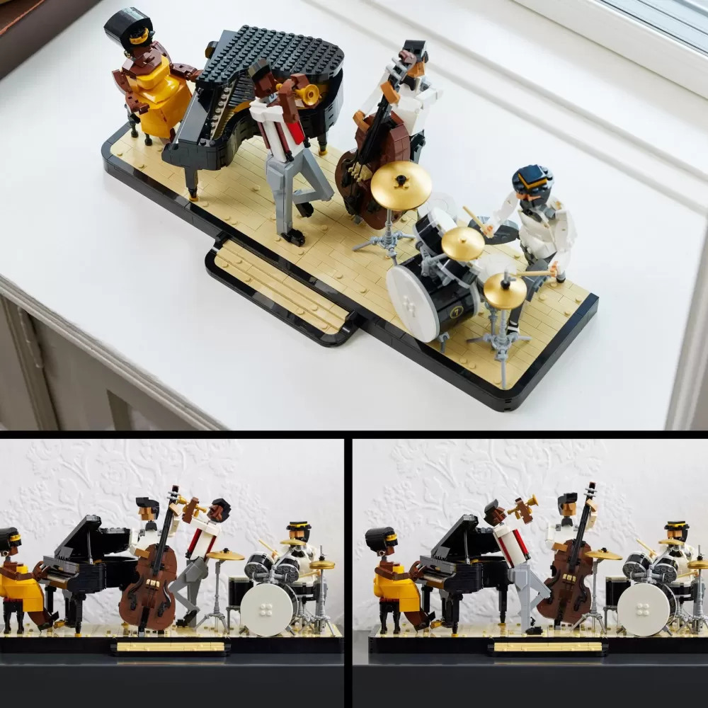 Store 21334 Quartetto Jazz, Idee Regalo Per Adulti Amanti Della Musica Con Musicisti E Strumenti: Pianoforte E Batteria Mattoncini