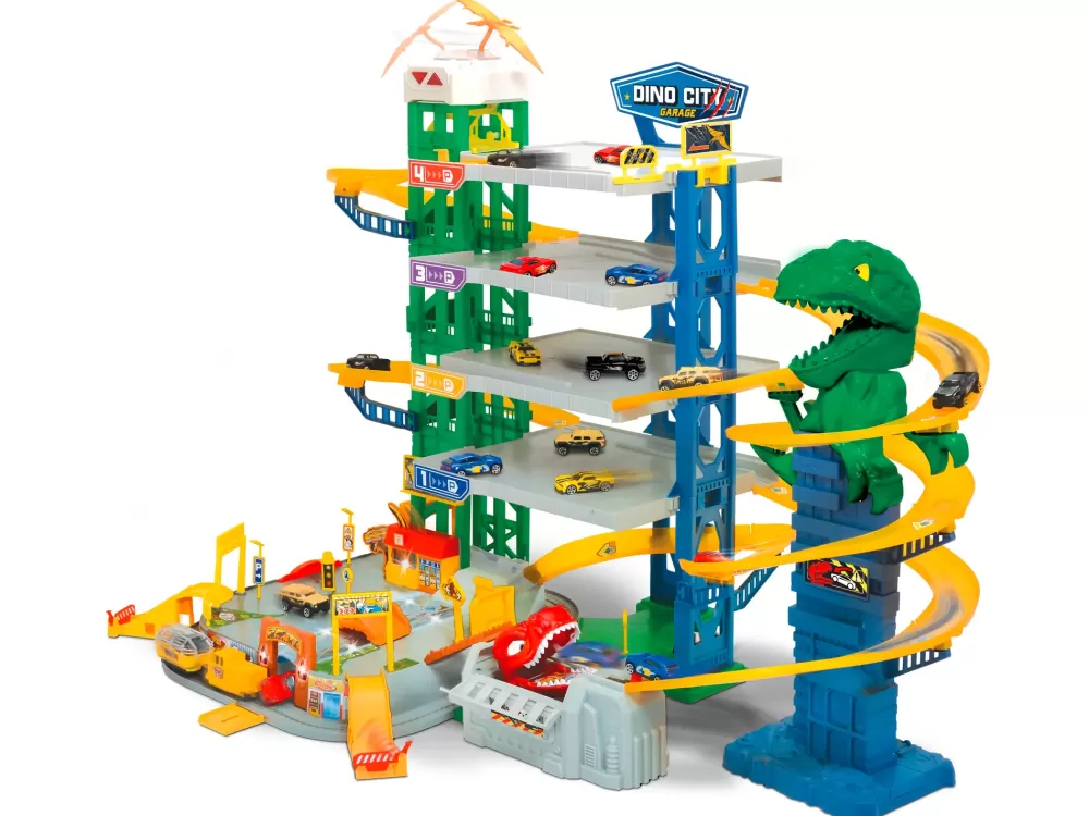 Outlet Dino City Garage 113 Cm X 84 Cm Con 6 Auto Die-Cast Incluse Garage E Circuiti