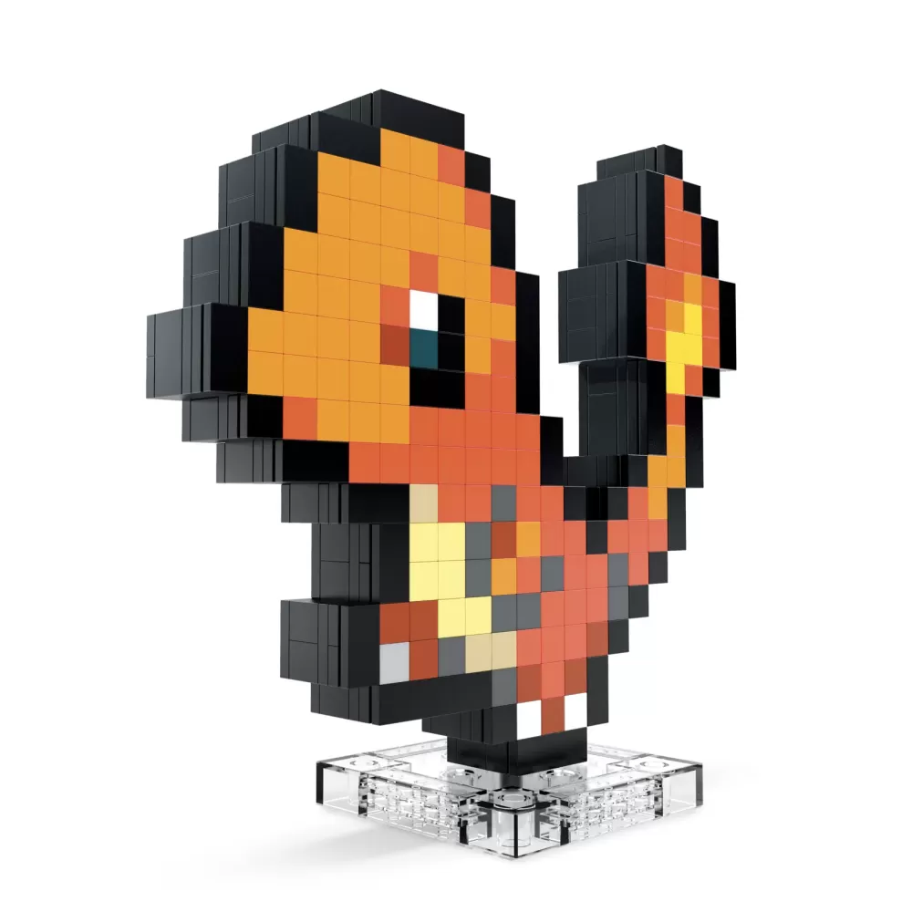 Fashion Mega Pokemon Showcase Charmander, Set In Stile Retro Pixelato Da Costruire Con 349 Pezzi, Con Base Piana Per Esporlo E Incisione Sul Retro Per Appenderlo Set Costruzioni