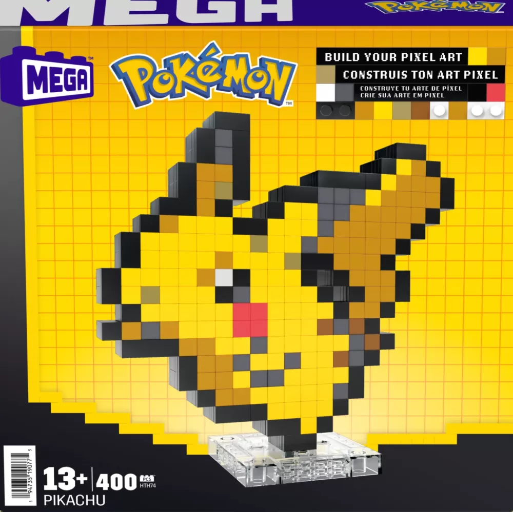 Sale Mega Pokemon Showcase Pikachu, Set In Stile Retro Pixelato Da Costruire Con 400 Pezzi, Con Base Piana Per Esporlo E Incisione Sul Retro Per Appenderlo Set Costruzioni