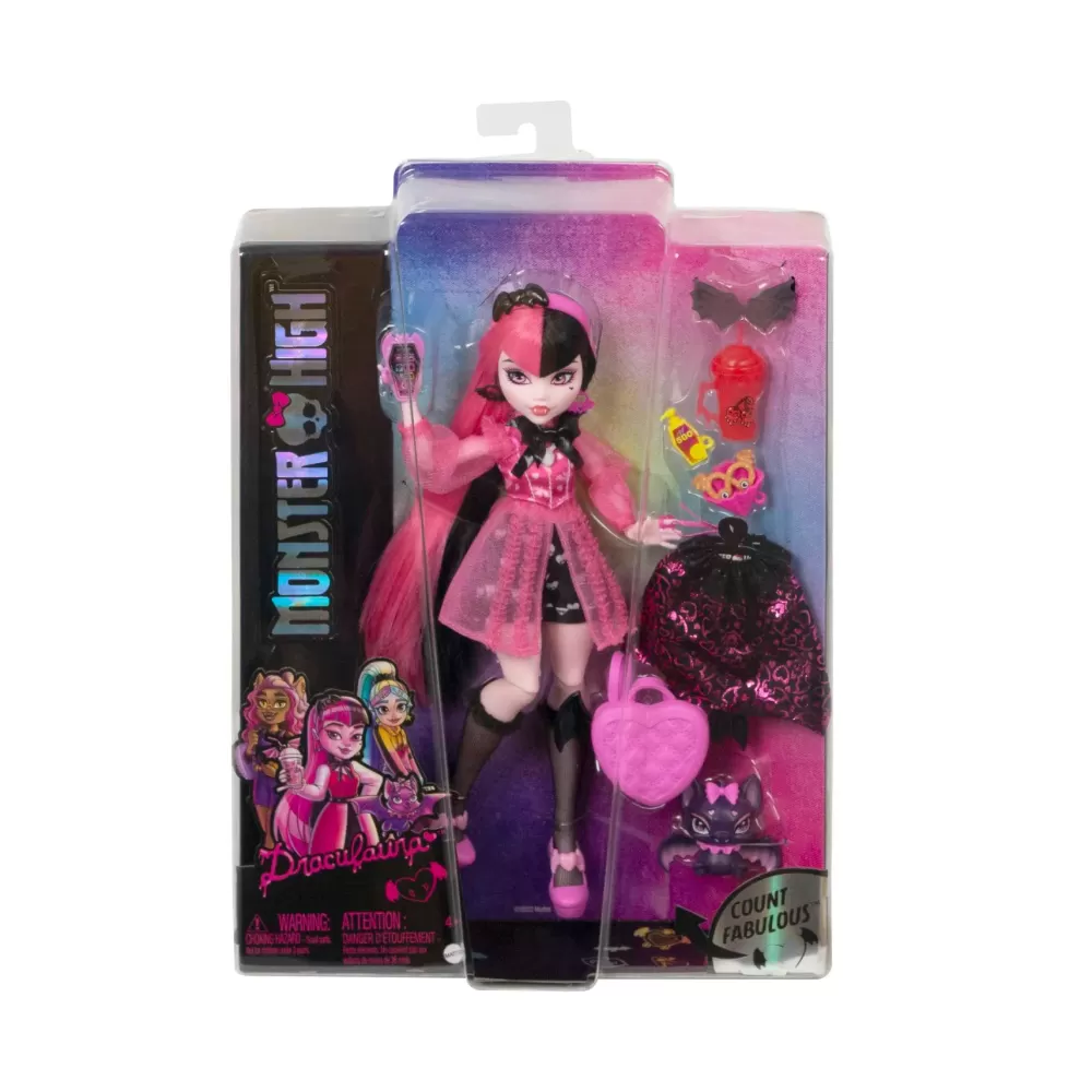 Best Sale Draculaura, Bambola Con Accessori E Cucciolo Di Pipistrello, Snodata E Alla Moda Con Capelli Rosa E Neri, Giocattolo Per Bambini, 4+ Anni, Hhk51 Fashion Dolls