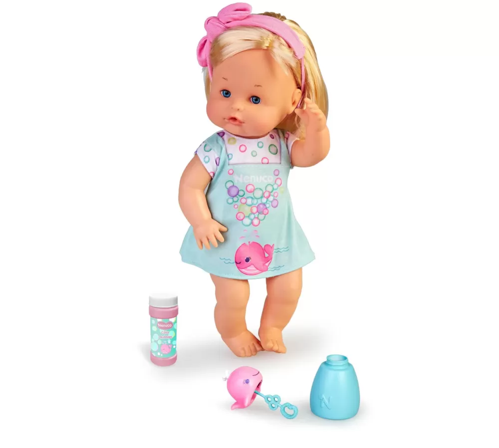 Outlet Bolle, Bambola 35 Cm Corpo Rigido, Con Capelli Biondi, Soffia E Fa Bolle Di Sapone Vere. Bambolotti