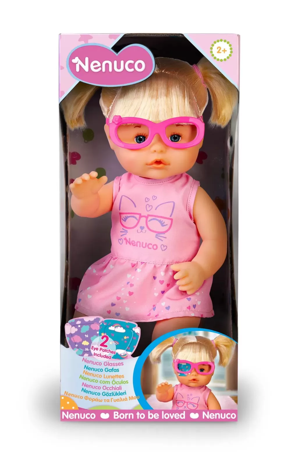 New Occhiali, Bambola 35 Cm, Corpo Rigido, Con Occhiali Rosa Bambolotti