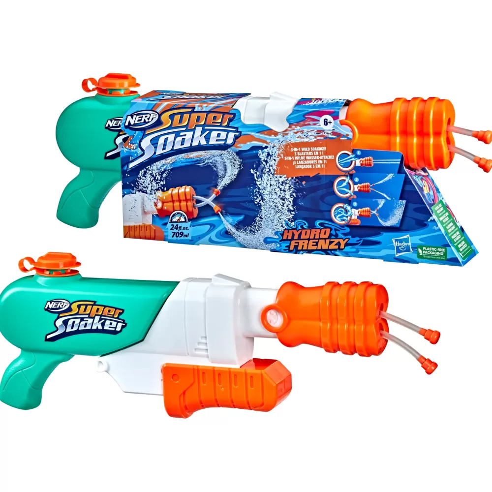 Store Super Soaker Hydro Frenzy, Blaster Ad Acqua 3-In-1, Con Bocchetta Regolabile E 2 Tubi Lancia-Acqua Pistole Ad Acqua