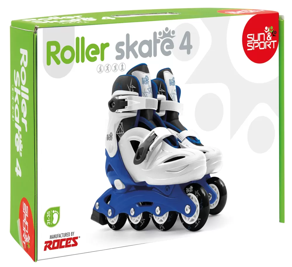 Best Pattini A 4 Ruote Con Taglia Regolabile E Sistema Frenante Per Bambini Misura 31-35, Fibbie Regolabili E Imbottitura Dello Stivale Disponibile In Blu E Rosa Pattini E Skateboard