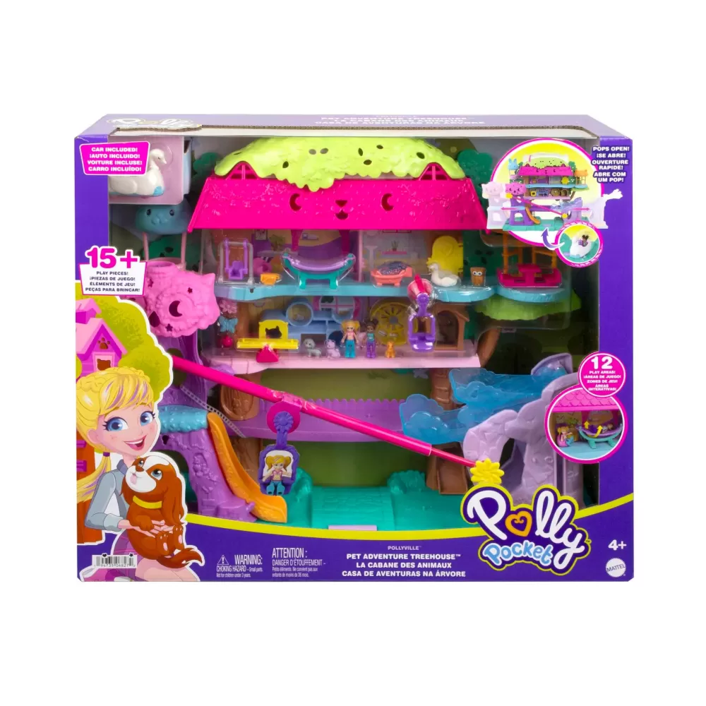 Outlet Pollyville Casa Sull'Albero Dei Cuccioli, Playset A 5 Piani, 15+ Pezzi Gioco: 2 Bambole, Veicolo, 4 Animali E Accessori, Giocattolo Per Bambini 4+ Anni Mini Dolls
