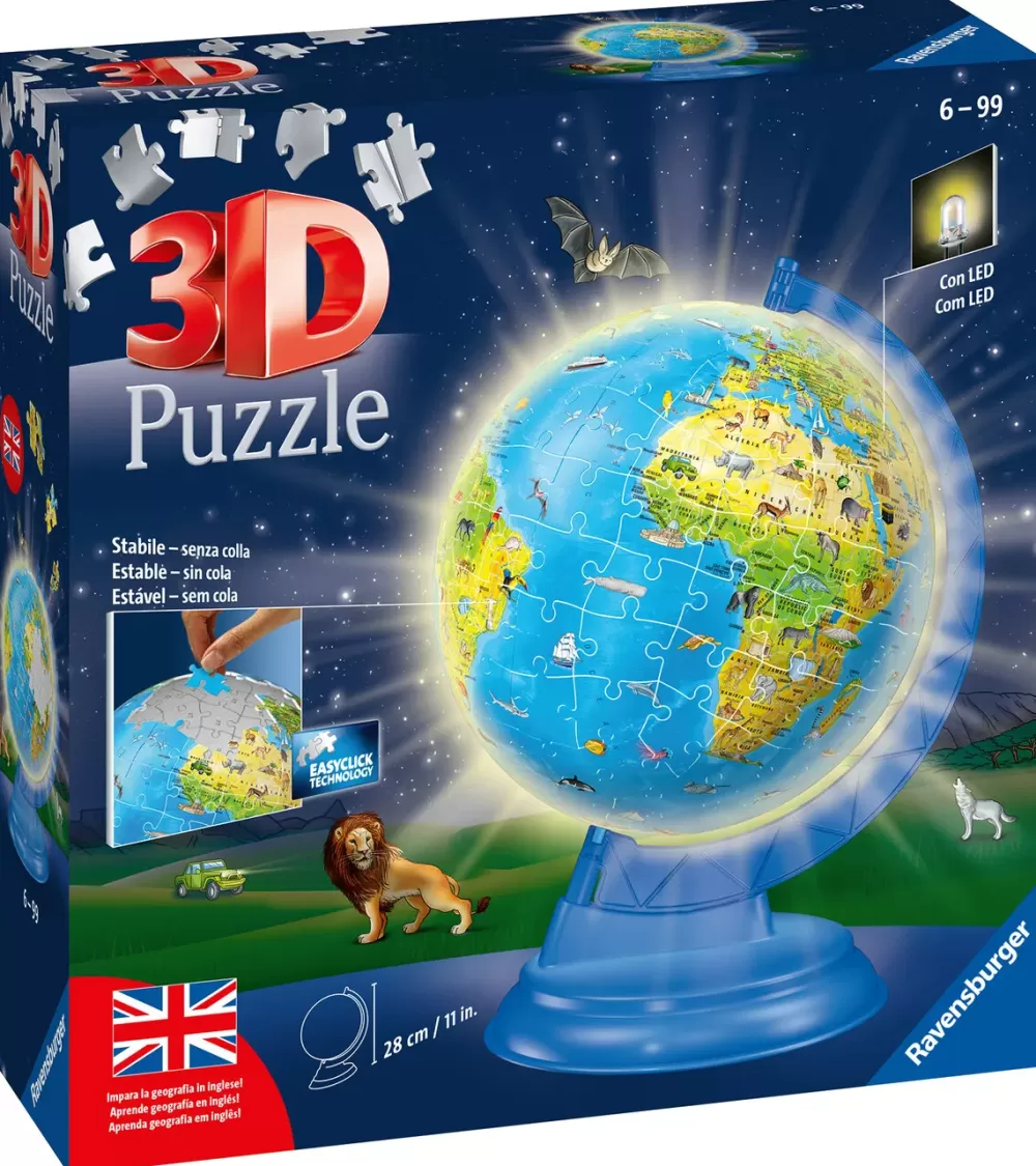 Store Globo Night Edition Con Luce, Impara La Geografia In Inglese, 180 Pezzi, 6+ Anni Puzzle 3D