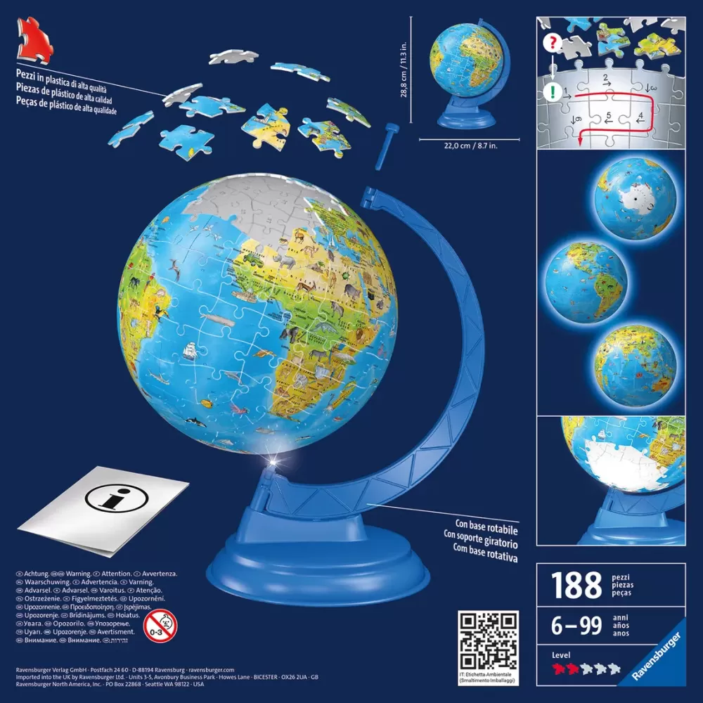 Store Globo Night Edition Con Luce, Impara La Geografia In Inglese, 180 Pezzi, 6+ Anni Puzzle 3D