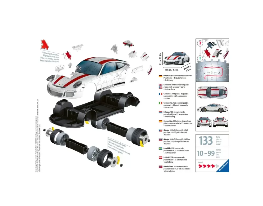 Store 3D Puzzle Porsche 911, Veicolo, 108 Pezzi, 10+ Anni Puzzle 3D