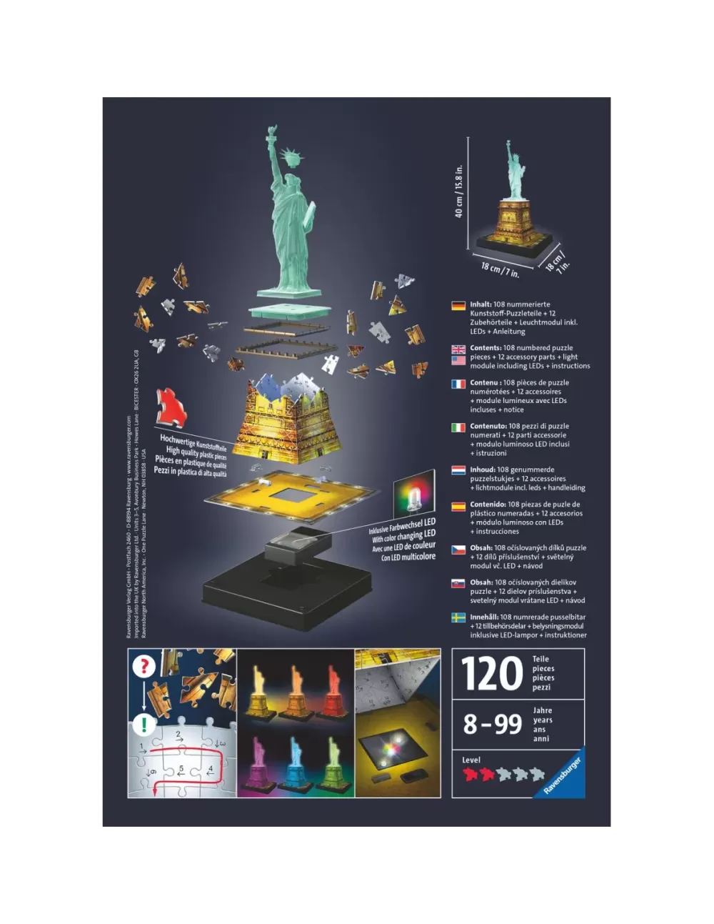 Hot Statua Della Liberta' Night Edition, Londra, 216 Pezzi, 10+ Anni Puzzle 3D
