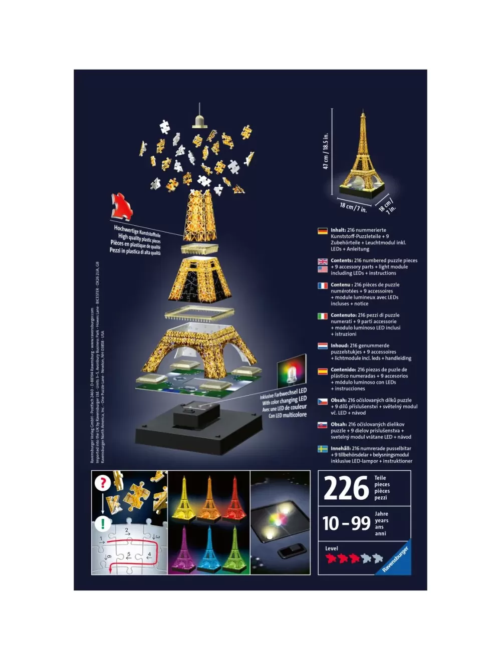 Sale Tour Eiffel Night Edition, Parigi, 216 Pezzi, 10+ Anni Puzzle 3D