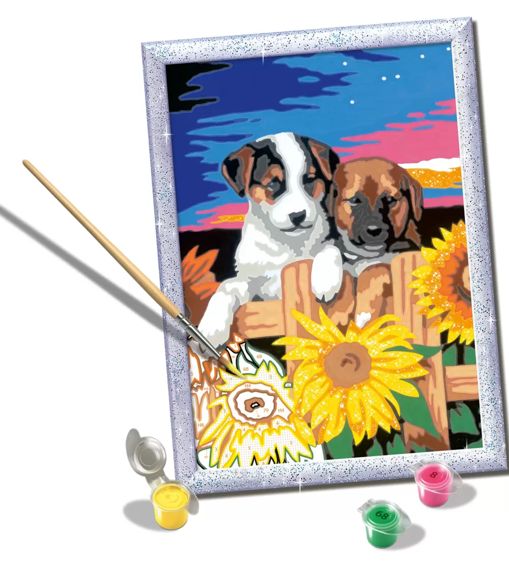 Clearance Ravensburger Serie D: Cagnolini Con Girasoli, Kit Per Dipingere Con I Numeri, Gioco Creativo Per Bambini 7+ Anni Kit Artistici E Pittura