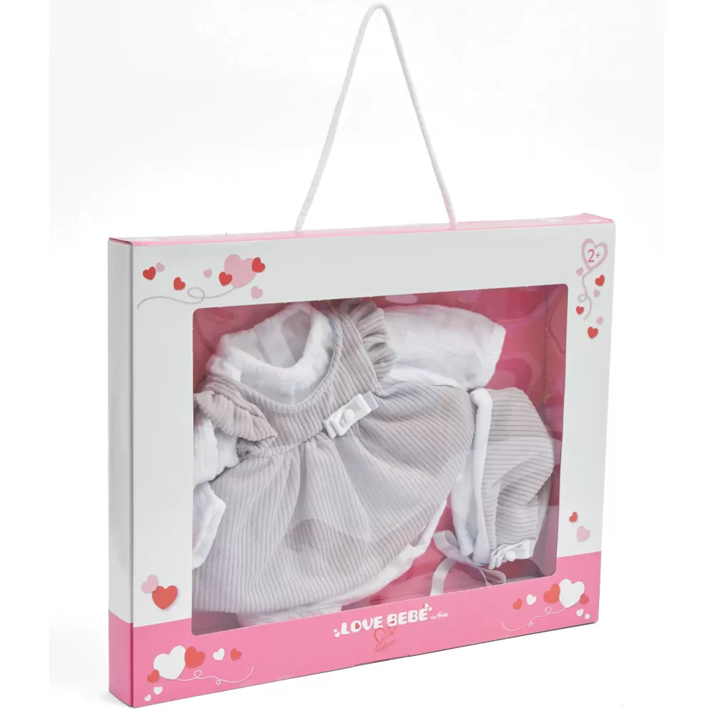 New Vestito Bebe Reborn 45 Cm Beige A Coste Con Camicia Bianca E Decorazioni Argentate Bambolotti